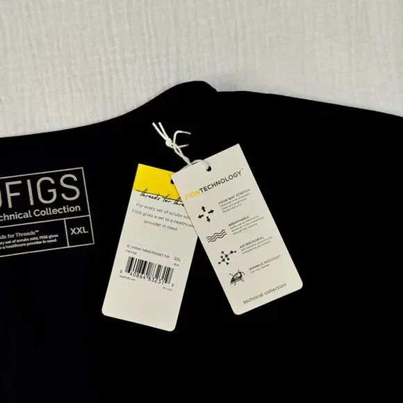 Figs Casma Three Pocket Scrub Top Black NWT Women’s XXL 2XL Plus V-Neck Medical - Picture 8 of 11
